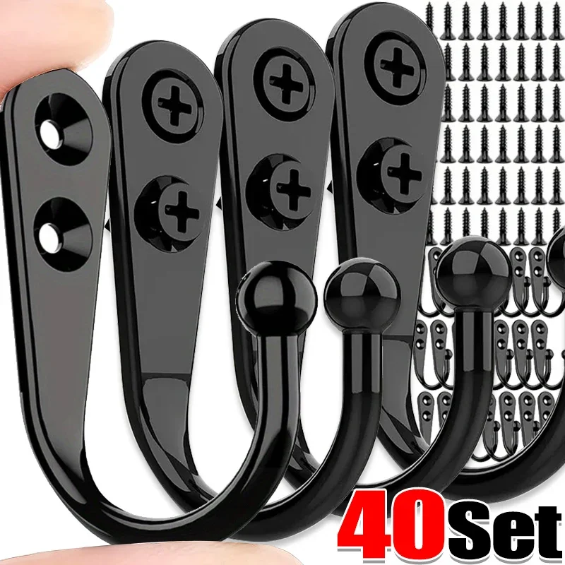 1/40Pcs Multi-Purpose Hooks with Screws Zinc Alloy Wall Mounted Key Clothes Hat Mug Cup Towel Holder Kitchen Bathroom Storage