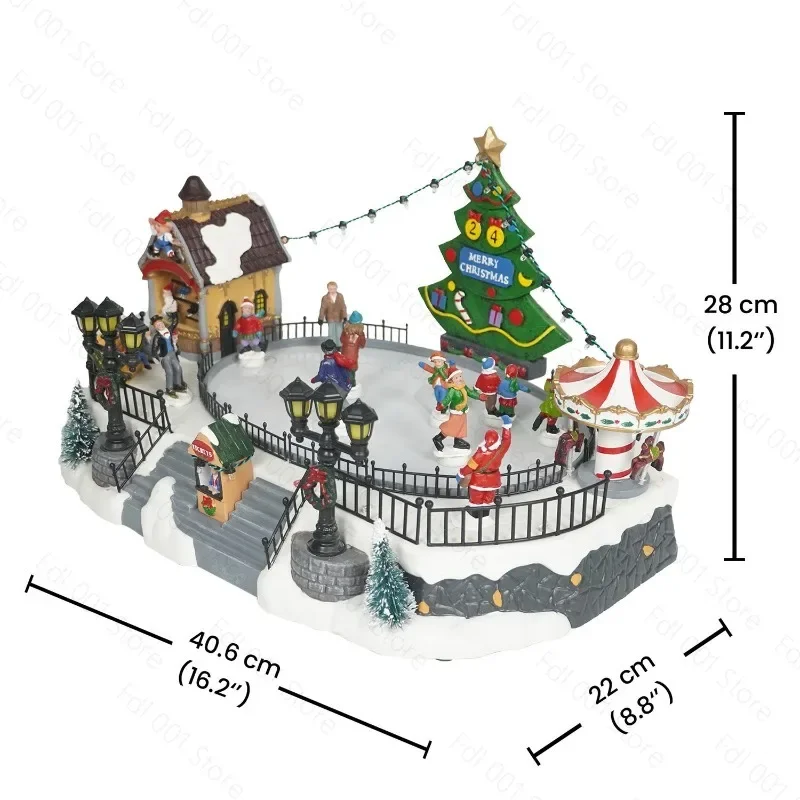 2026 Christmas Scene Music Box with Ski Ice Rink Pattern Festive Tabletop Ornament Decor Lamp Fine Craft