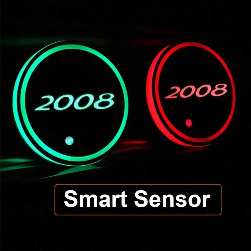 LED Coaster Car Water Cup Coaster Holder 7 Colors USB Charging Atmosphere Light for Peugeot 2008 408 208 301 3008 208XS 208Gti