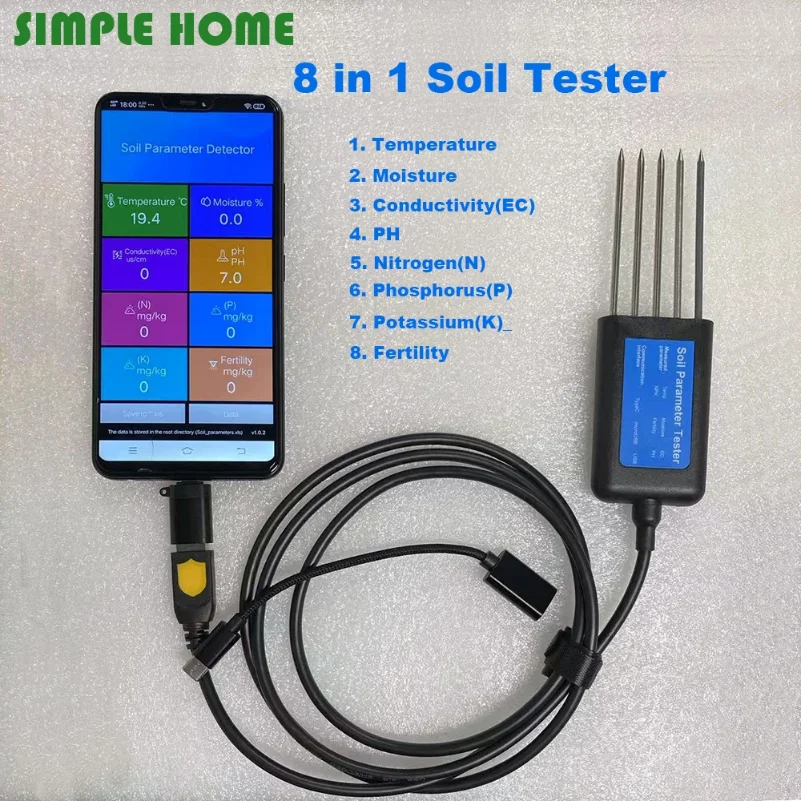 

High Premium Soil Tester PH EC Meter 8-in-1 With 5 Pin Measure Temperature Moisture NPK Fertility Sensor Detector For Farm