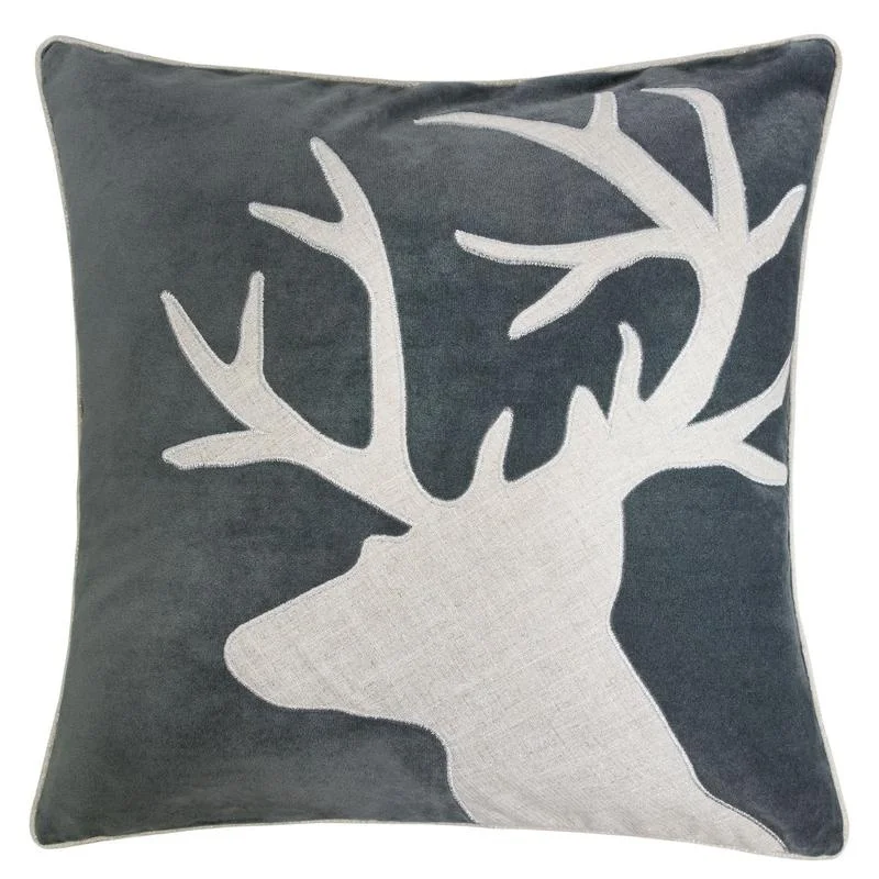 

Holiday Reindeer Velvet Pillow 20x20 Gray White with Insert Pair