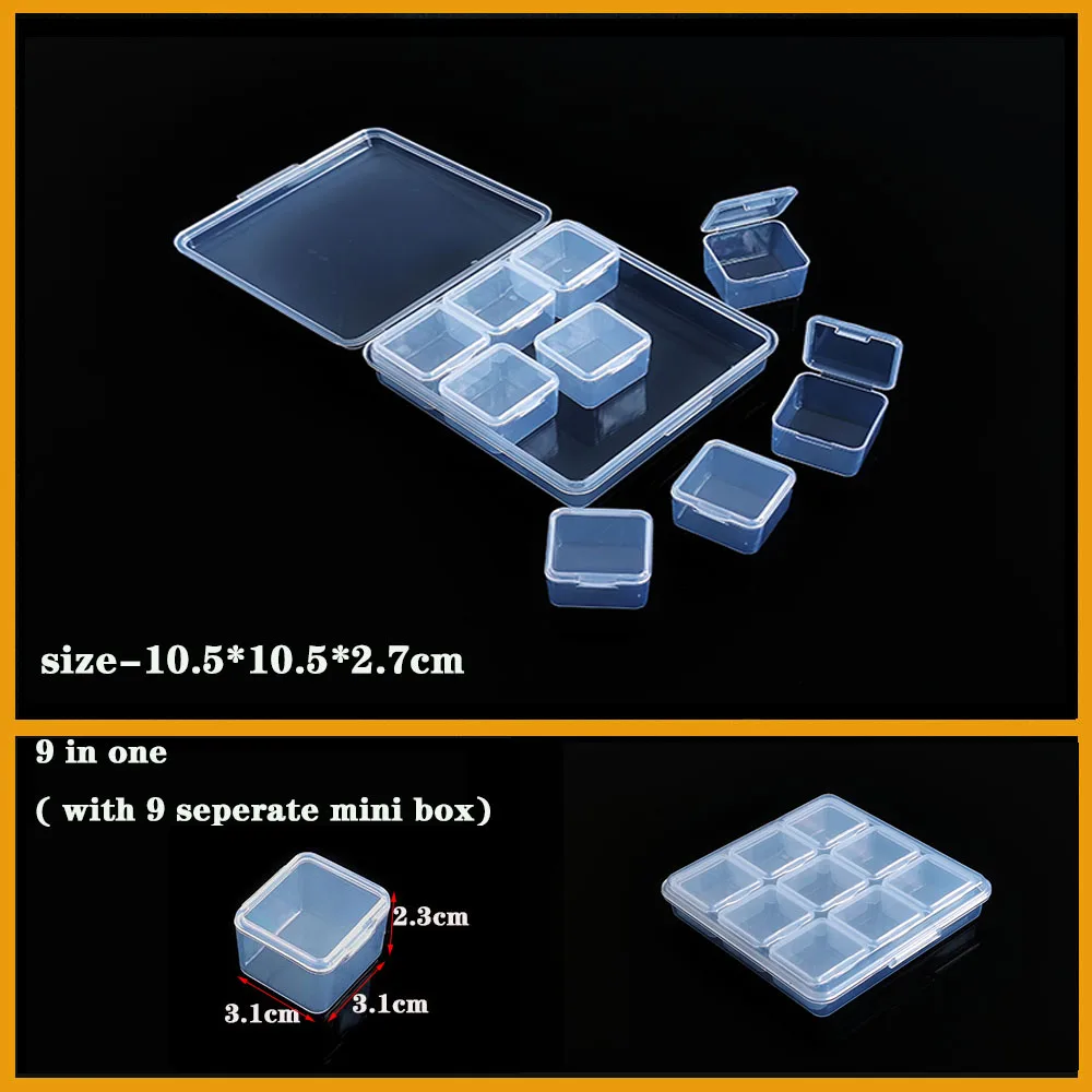 Product display Container 9 in 1 grid Plastic Box Practical Adjustable Compartment bead storage case Screw Holder Case Organizer