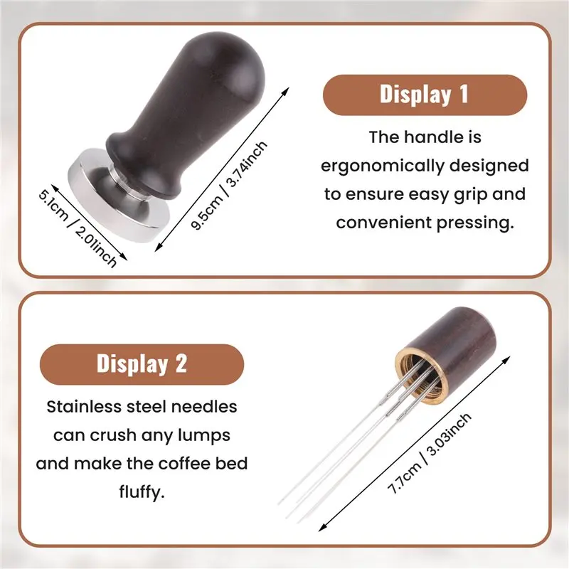 ABJI-51Mm Espresso Coffee Tamper&Stirrer Set-Wooden-Handle Spring-Loaded Calibrated Tamper With Premium Stainless Steel Base