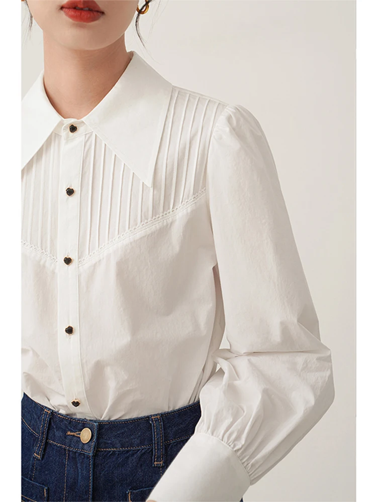 

Women's White Shirt Accordion Pleat Stand Collar Spring Autumn Fashionable Top Layering Inner Wear Base Shirt Winter