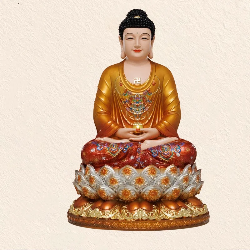 Tibetan Buddhism Resin Carving Sakyamuni Buddha Statue Home Buddhist Hall Desktop Decor Offering Ornaments