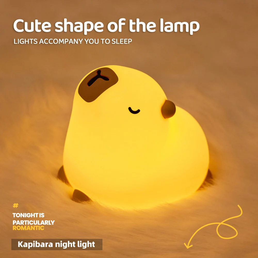 Cute Capybara Silicone Nursery Night Light Rechargeable Bedside Table Lamp with Touch Sensor For Kids Bedrooms image 4