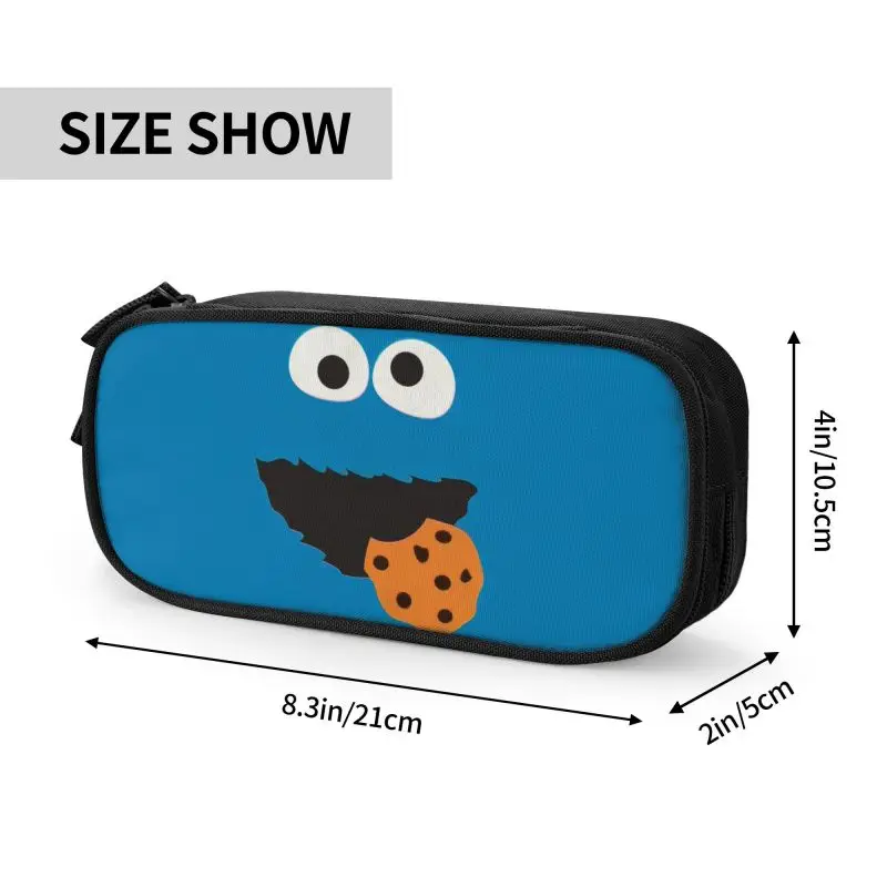 Custom Cookie Monster Face Manga Cute Pencil Cases Boy Girl Large Capacity Sesames Street Pencil Box Students Stationery