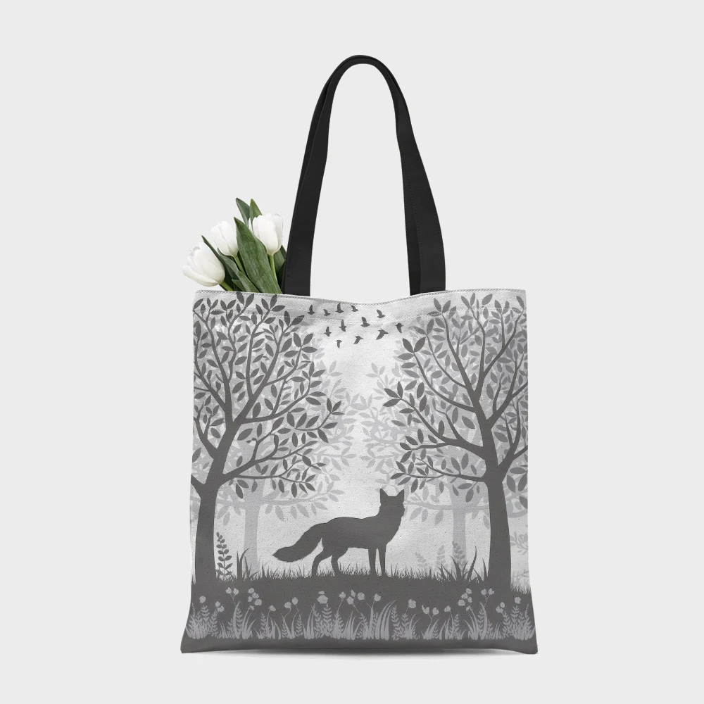 1Pc Tote Bag Reusable Rectangular Shoulder Xfolklore Forest Fox Shopping Handbag For Grocery Fashionable