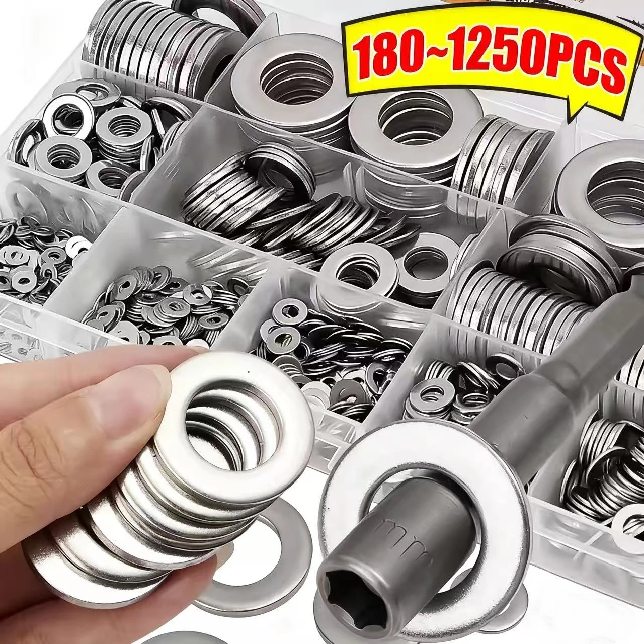 Kit de sortimento de arruelas planas 180-1250pcs adequado para decoração de casa, cozinhas