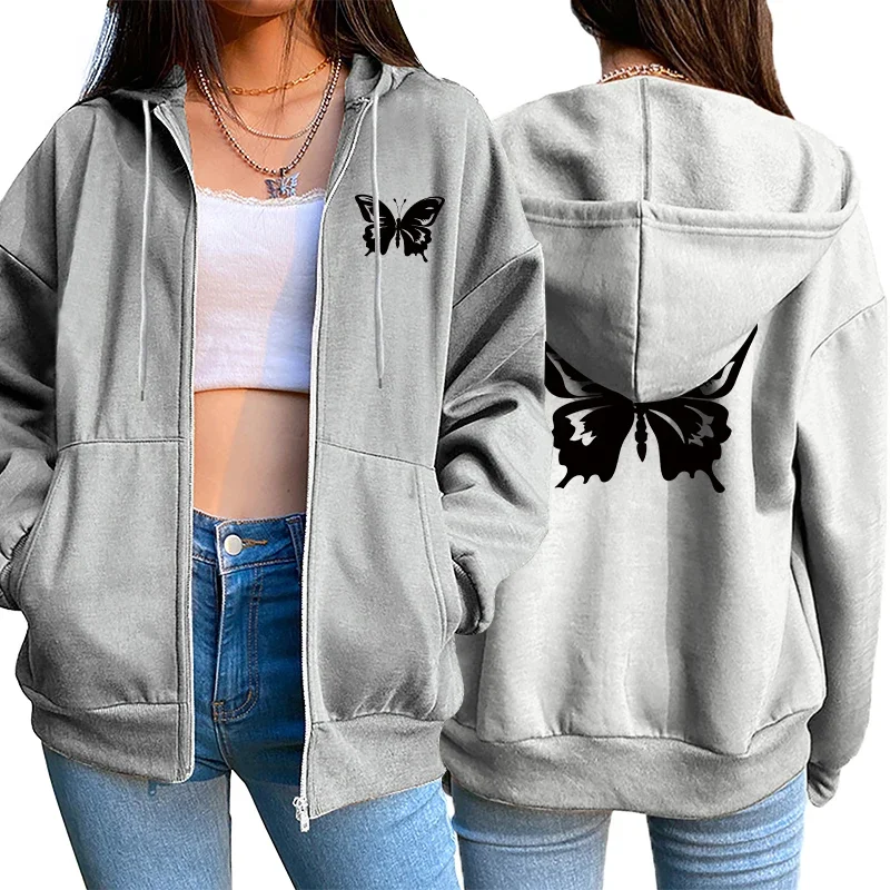 

Women Zipper Cardigan Hooded Sweatshirt Autumn Winter Printing Outfits Fashion Casual Jogging Clothing Lady Versatile Sport Coat
