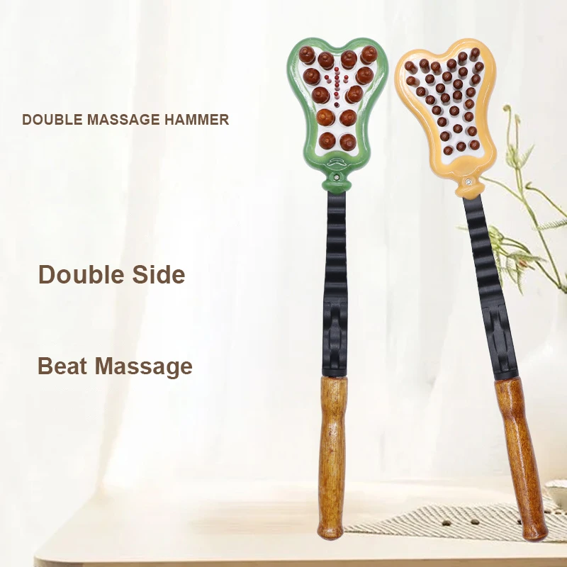 

Double-sided Hammer Head Tapping Massage Hammer Plantain Leaf Shaped Wood Bead Leg Back Relax Massage Hammer Flexible Curved