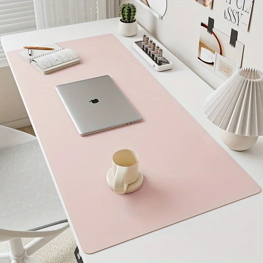 1 piece large size waterproof faux leather table mat - non-slip, solid color office mousepad and keyboard protection mat