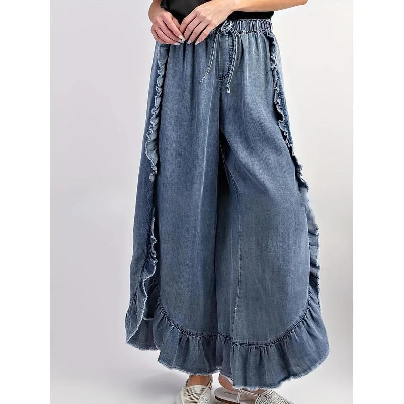 

Bohemian Flared Jeans E 44523 Wide Leg Pants Unisex Stretchy Denim Cross-Border Trade Non-Stretchy Fabric Drawstring Closure