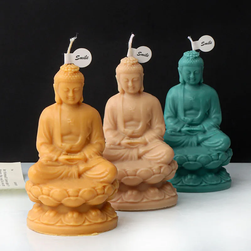 3D Meditation Buddha Silicone Mold Sakyamuni Statue Abstract Scented Candle Making Plaster Mould Concrete Casting Molds Decor