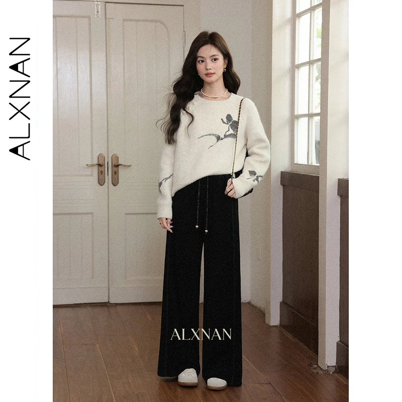 

Женские широкие брюки ALXNAN, новинка весны 2026, с высокой талией, повседневные, свободного кроя, на резинке, L57651-1 L62008