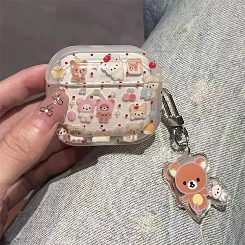 귀여운 곰 실리콘 안티 드롭 무선 블루투스 이어폰 케이스 Airpods1/2/3/4/pro 패션 이어폰 액세서리에 적합