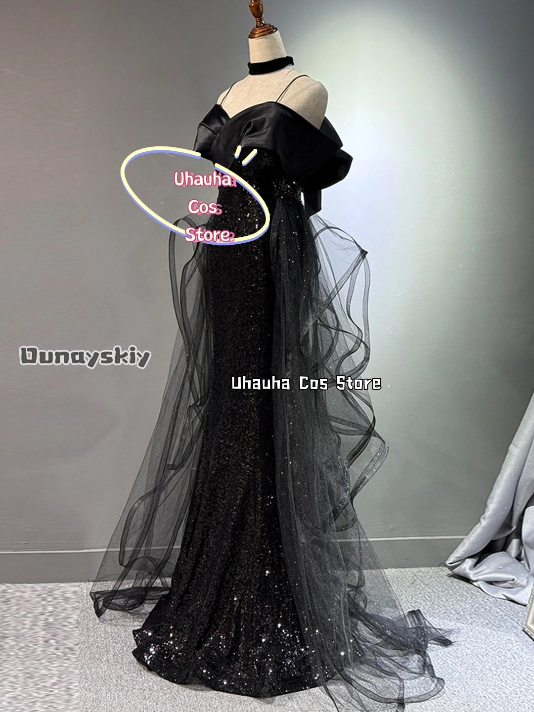 Cosplay Luxury Evening Dresses Costumes aBcUH@Black Sequin Mermaid Evening Gown Women Wedding Party Gowns Halloween Dress Up view 2