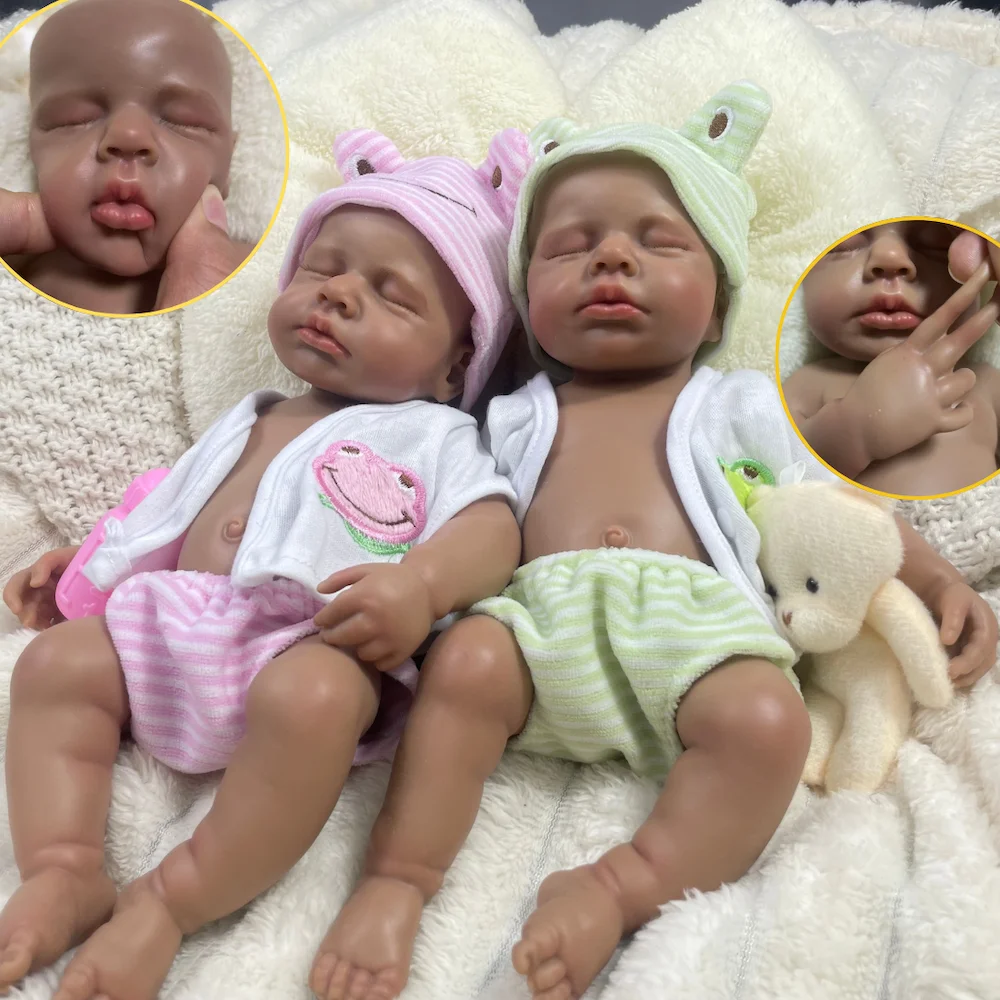 

Mini 32CM African American LouLou Full Solid Silicone Reborn Baby Lifelike Silicone Soft Body Washable Girl Doll Christmas Gift