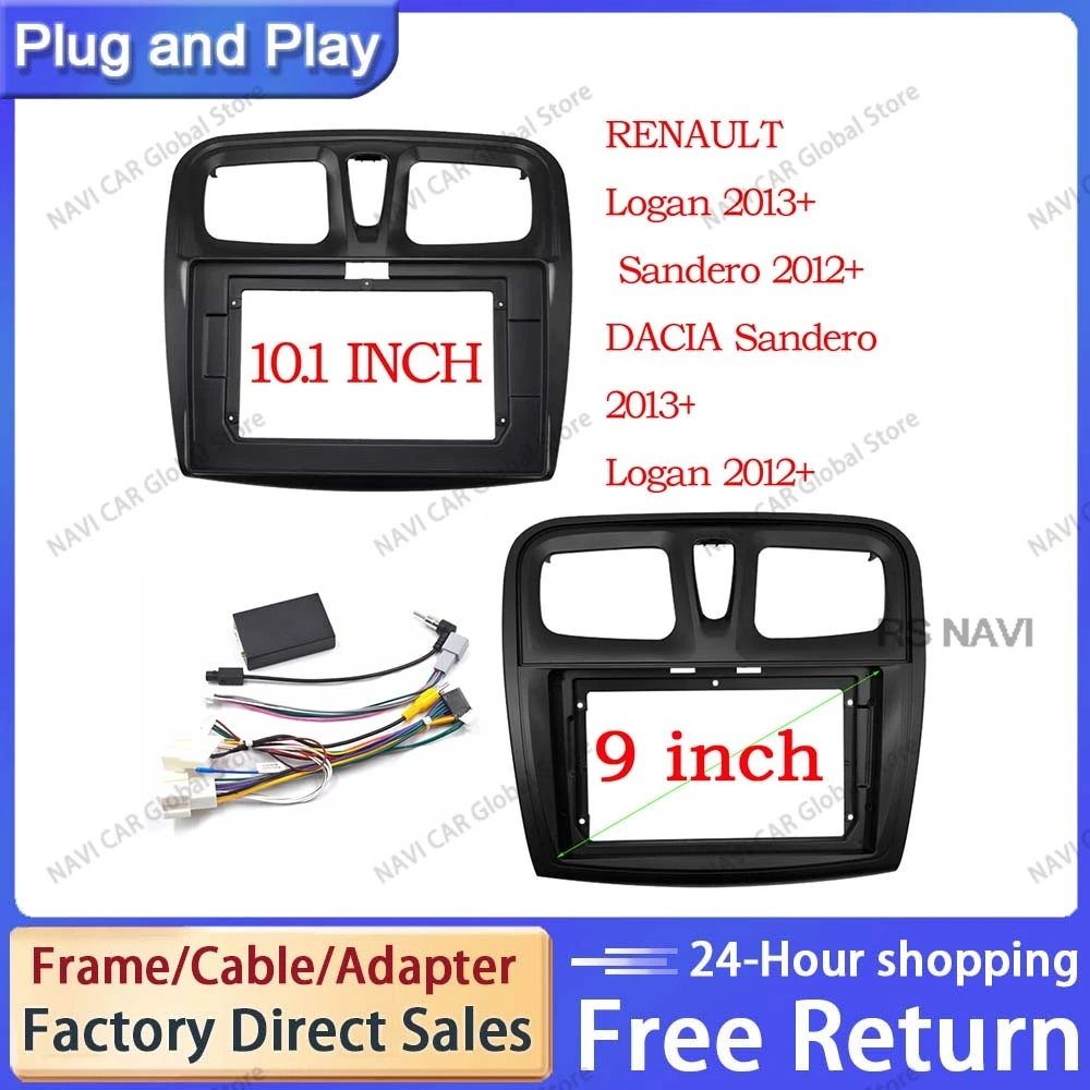 NAVI 2 Din 9 Inch Car Radio Fascias for RENAULT Sandero Symbol Logan 2014 + Dashboard Frame Installation DVD Multimedia Player