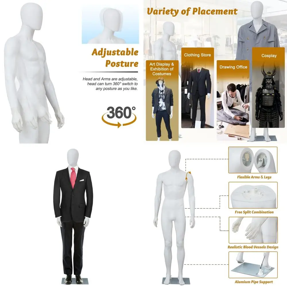 

Мужской манекен высотой 6 футов для демонстрации - реалистичная полноразмерная фигура для розничной торговли, магазинов костюмов и тематических мероприятий, белый