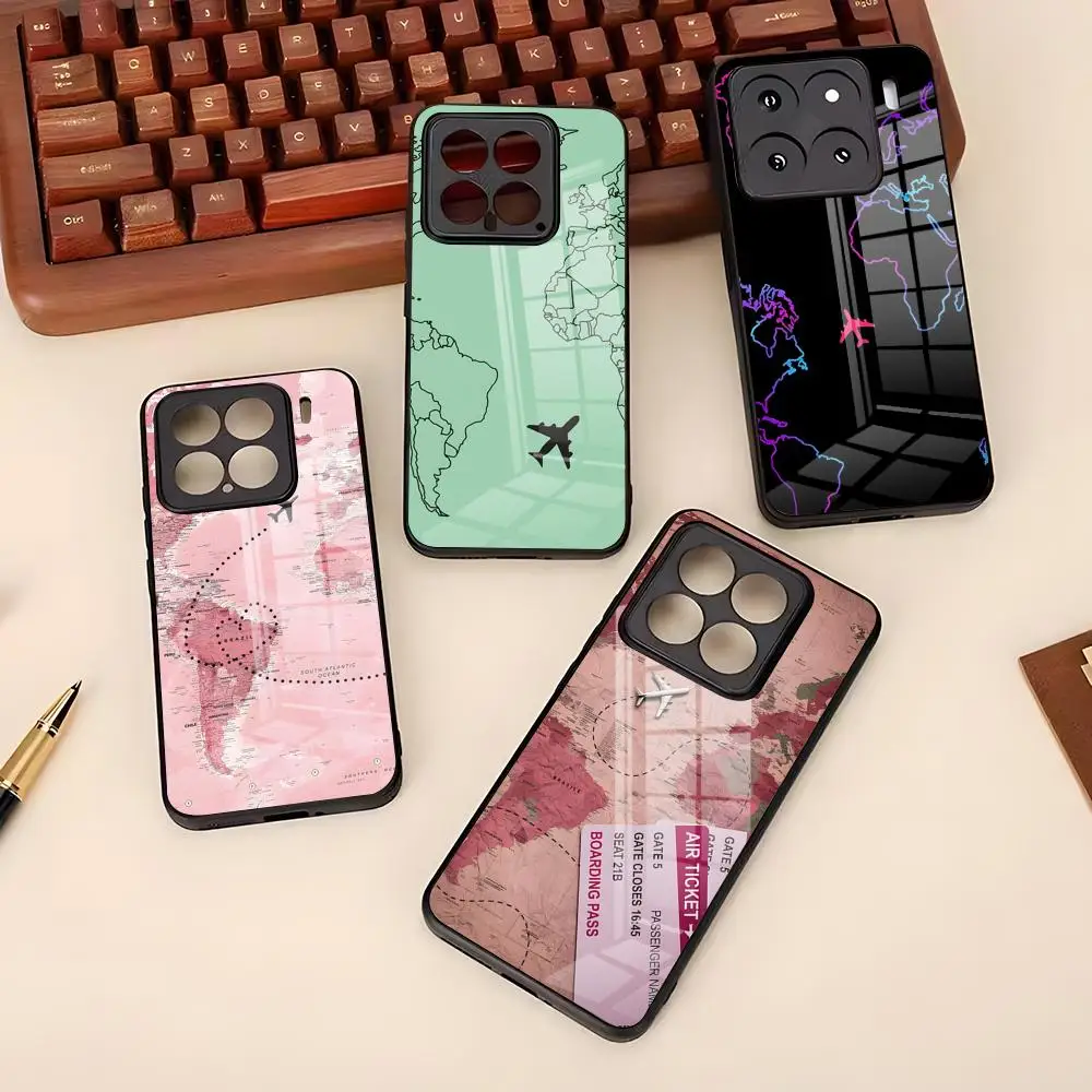 Flugzeug-Karten-Handyhülle für Xiaomi 17 15 14 13 T Pro Ultra Redmi 15 14 Pro Plus 4G 5G A7 Glasabdeckung