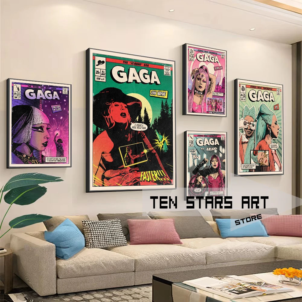 Lady Gaga Music Songs Vintage Comic Poster LoveGame Poker Face Beautiful Dirty Rich Vintage Comic Cover Art Canvas Print Decor