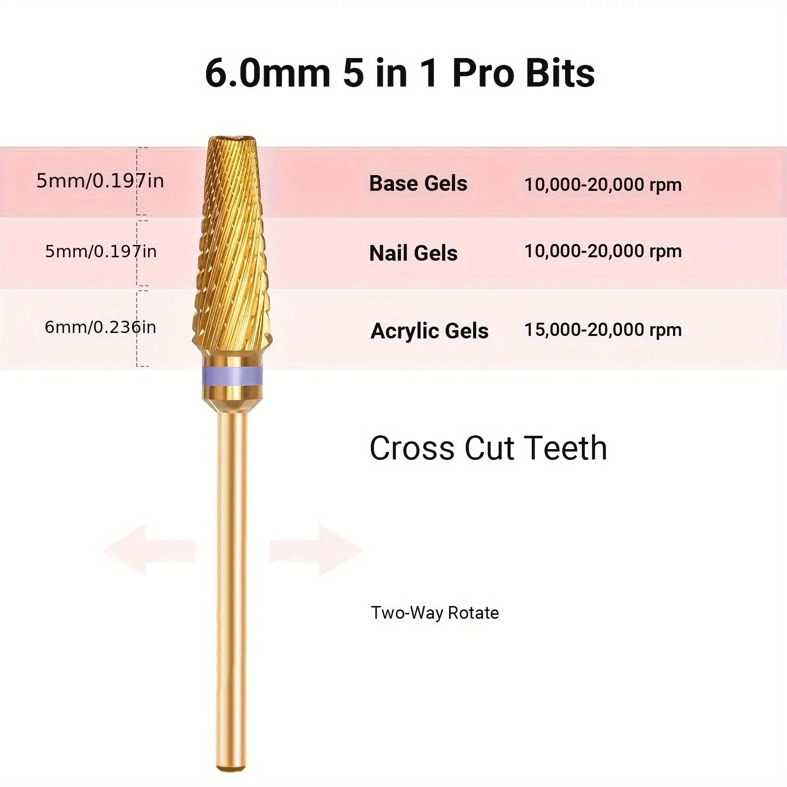 Broca para uñas profesional 5 en 1, versión multifuncional de carburo de tamaño mixto, adecuada para recortar uñas, cuidado de los pies, eliminación, Gel Polishi