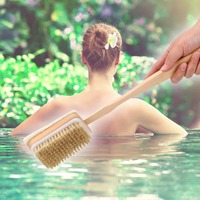 Massage Shower Loofah Bristle Both Side Bath Brush Body Back Cleaning Brush Wooden Handle Skin Cuticle Grease Remove