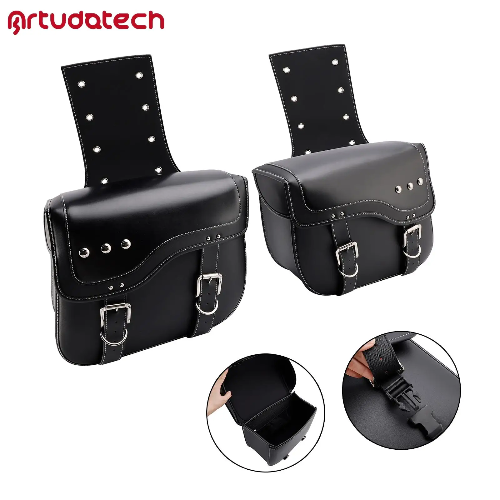 

Universal Saddlebag Side Storage Tail Bag Pu Luggage Black 28L for Motorcycle