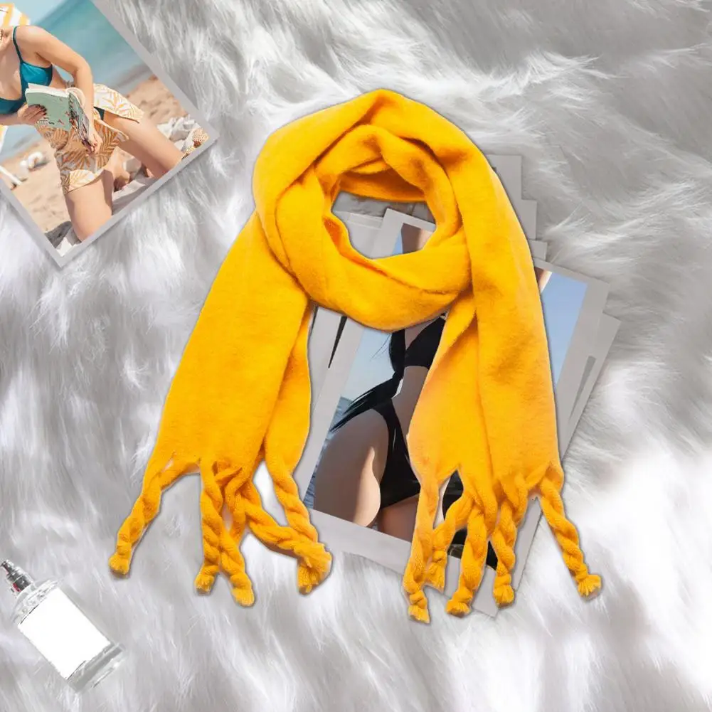 Women Solid Color Scarf Warm Versatile Women's Winter Scarf with Tassels Thick Pashmina for Outdoor Cycling Daily Use Solid