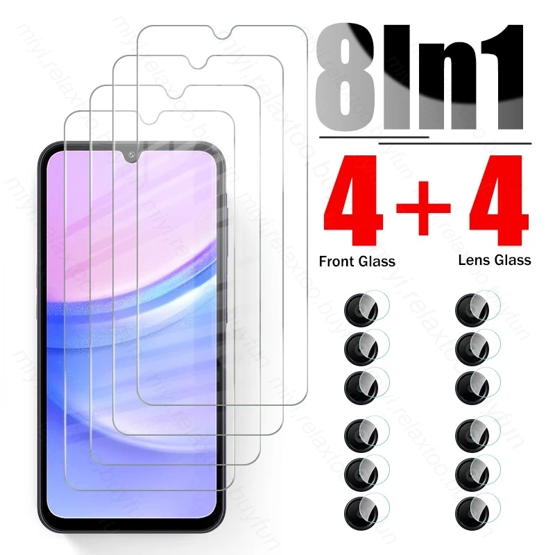 8 In 1 Tempered Glass For Samsung Galaxy A15 4G Camera Lens Screen Protectors SamsungA15 A 15 25 35 55 05 s A25 A35 A55 5G 2024