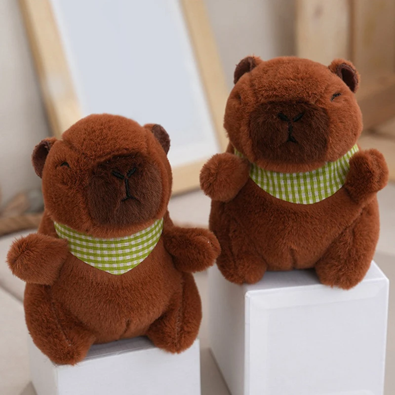 Kawaii marrom pelúcia capivara boneca brinquedo de pelúcia animal chaveiro pingente saco decoração fofo animal boneca chaveiro de pelúcia crianças presente