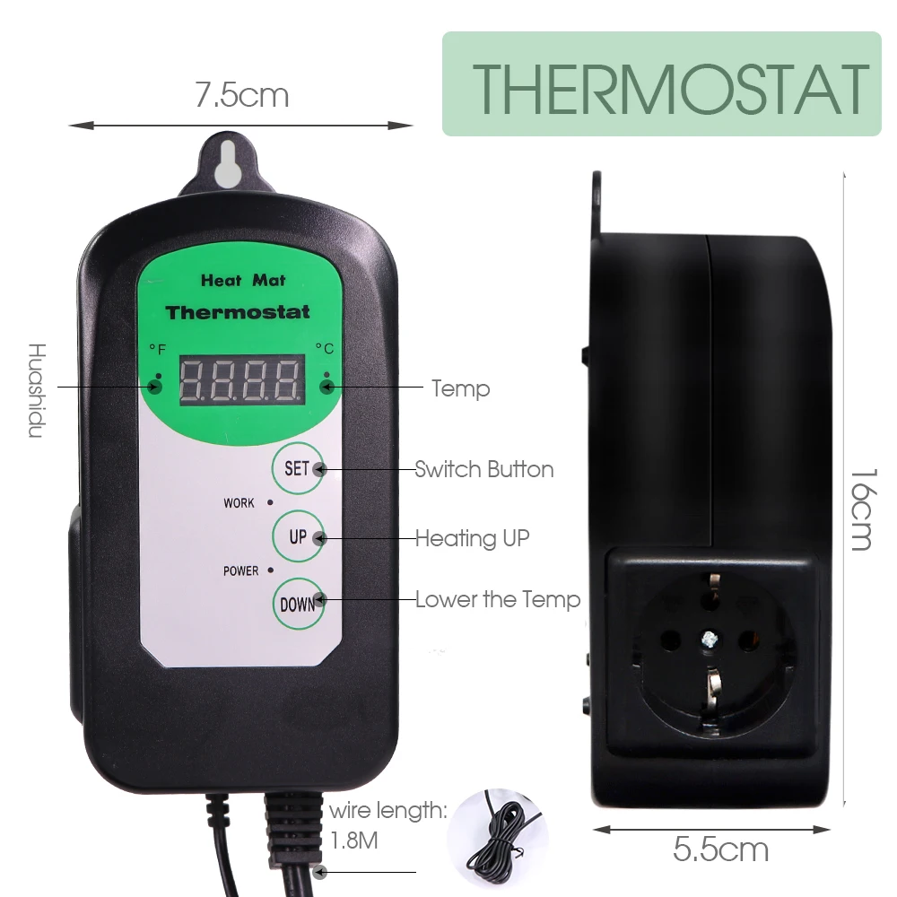 68-108F Settable Digital Temperature Controller for Garden Plants Seedling Heating Pad Thermostat Farm Reptiles Warm Mat Sensor