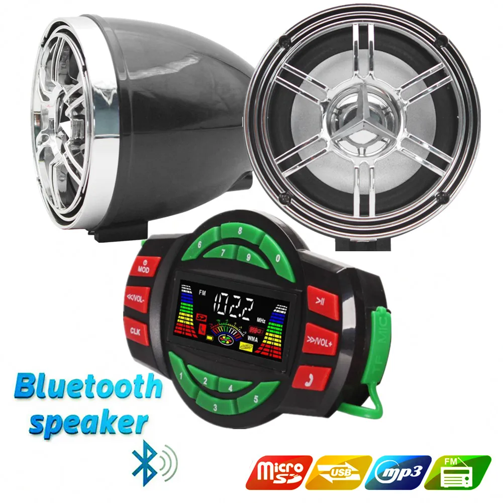 

12V Motorcycle UTV ATV Bluetooth Amplifier Hand-free FM USB Audio System Stereo Sound 3 Inch Speakers