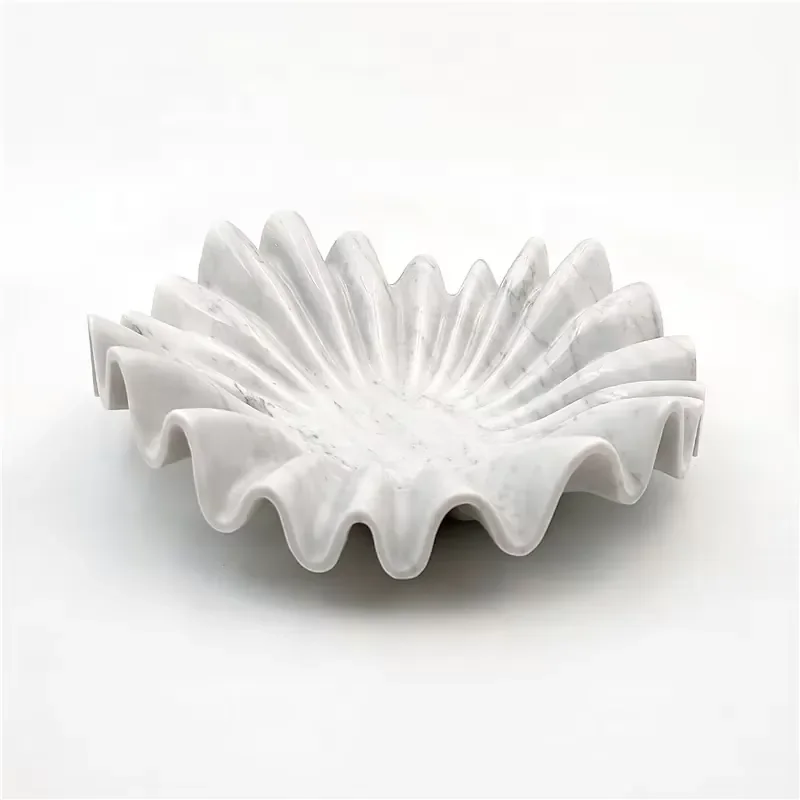 NANWEI Natural White Marble Flower Shape Fruit Serving Tray Kitchen Bathroom Multifunction Home Decor