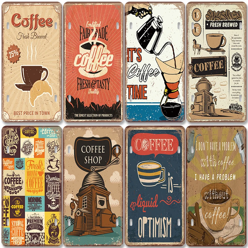 Coffee House License Plate Metal Tin Signs Vintage Coffee with Cream Poster Metal Plaque Cafe Shop Kitchen Wall Decor