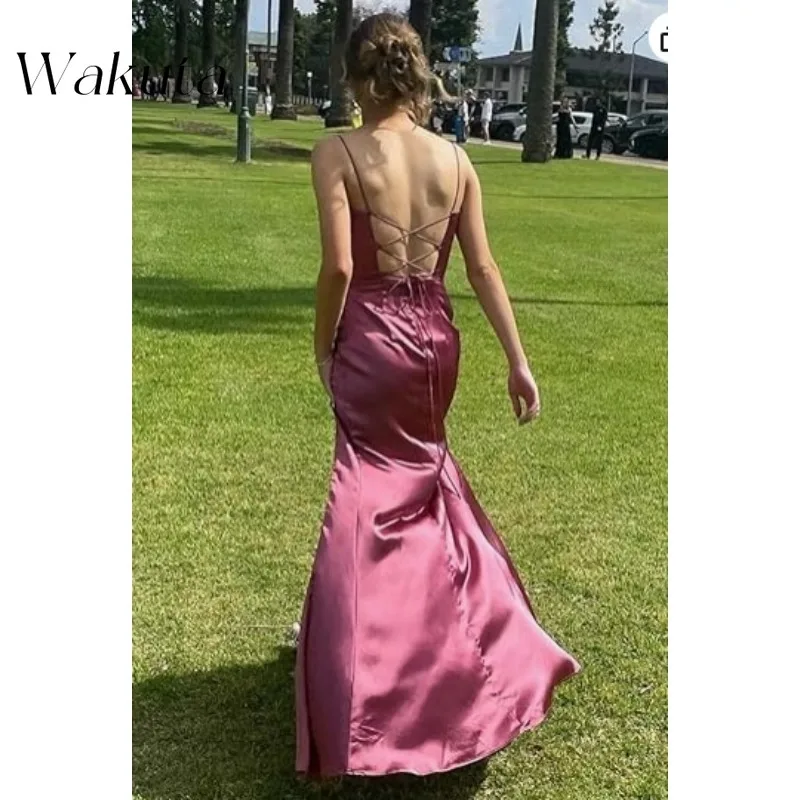 Wakuta Sexy Strapless Strapless Satijnen Gewaad Klassiek Geplooid Formeel Feest Avondjurken Mego Prom Jurk Moeder Van De Bruidegom