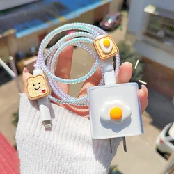 Cute Cartoon Egg Silicone Charger Case For IPhone 11 12 13 14 Pro Max Mini 18W 20W Charger Adapter Protection Cover Sleeve