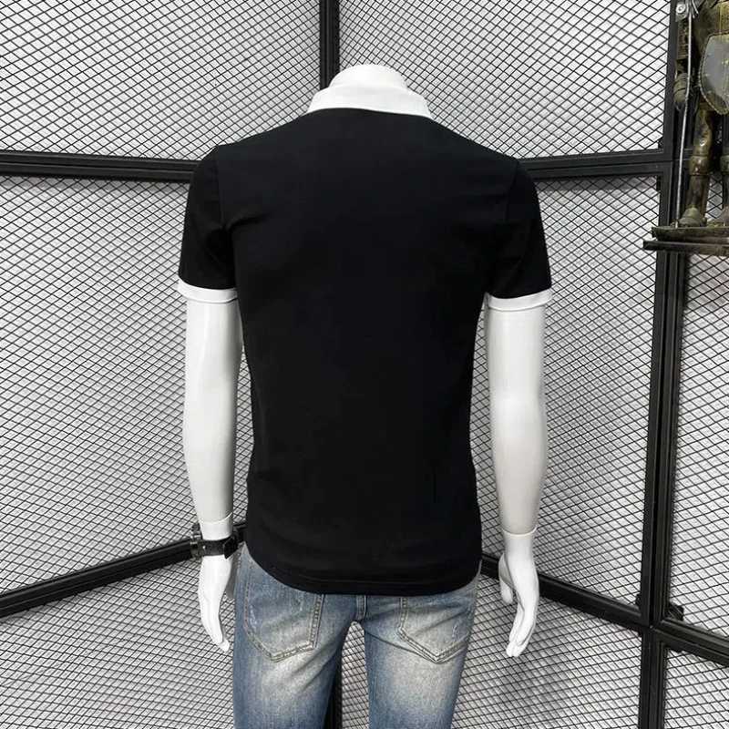 POLO Shirt Men\'s New Fashion Brand Slim Lapel T-shirt Summer Trendy Youth High-end Splicing Contrasting Color Short Sleeves