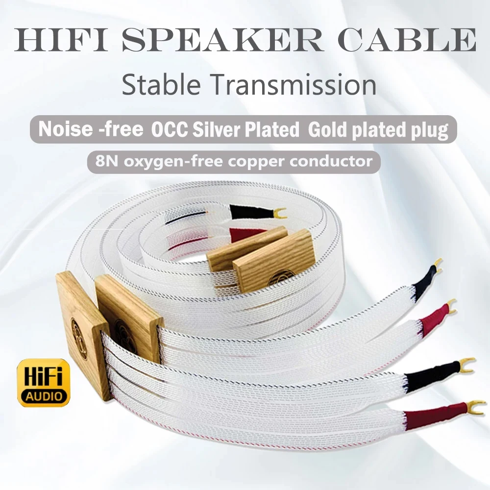 

Preffair Hifi Speaker Cables 8N OFC Loudspeaker Wire Silver Speaker Cable with Gold-plated Banana Y Plug for Speaker Amp