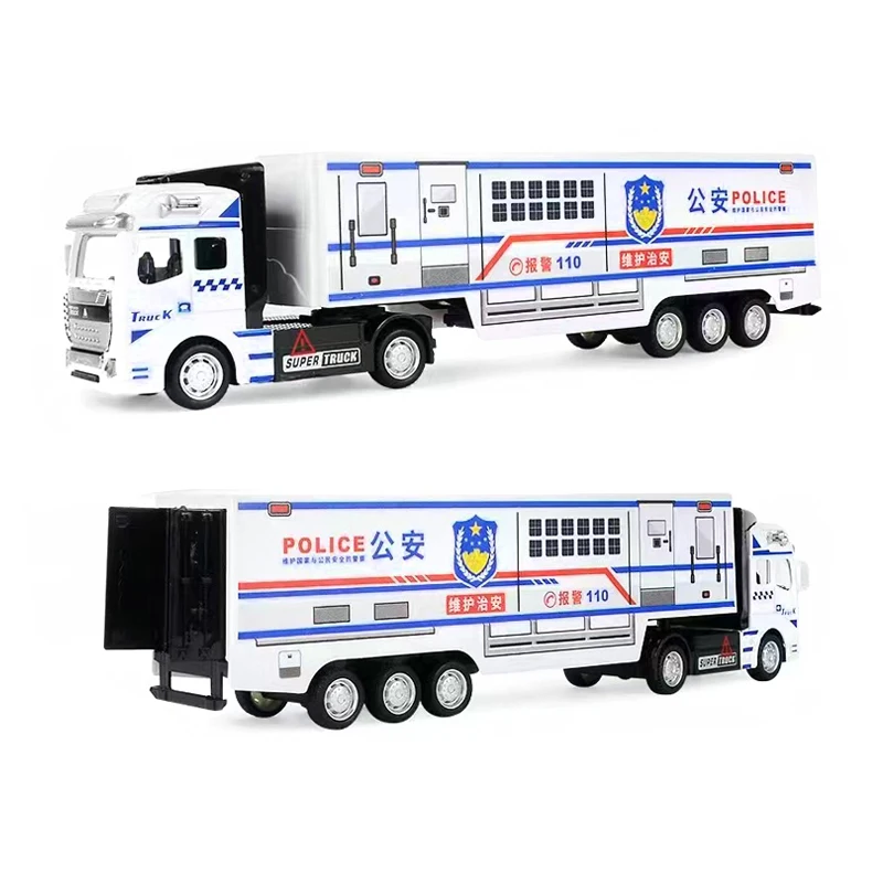 Diecast liga caminhão modelo brinquedo para crianças, puxar para trás recipiente, segurança pública, resgate de incêndio, veículo de transporte, 1:36, B53, 1pc