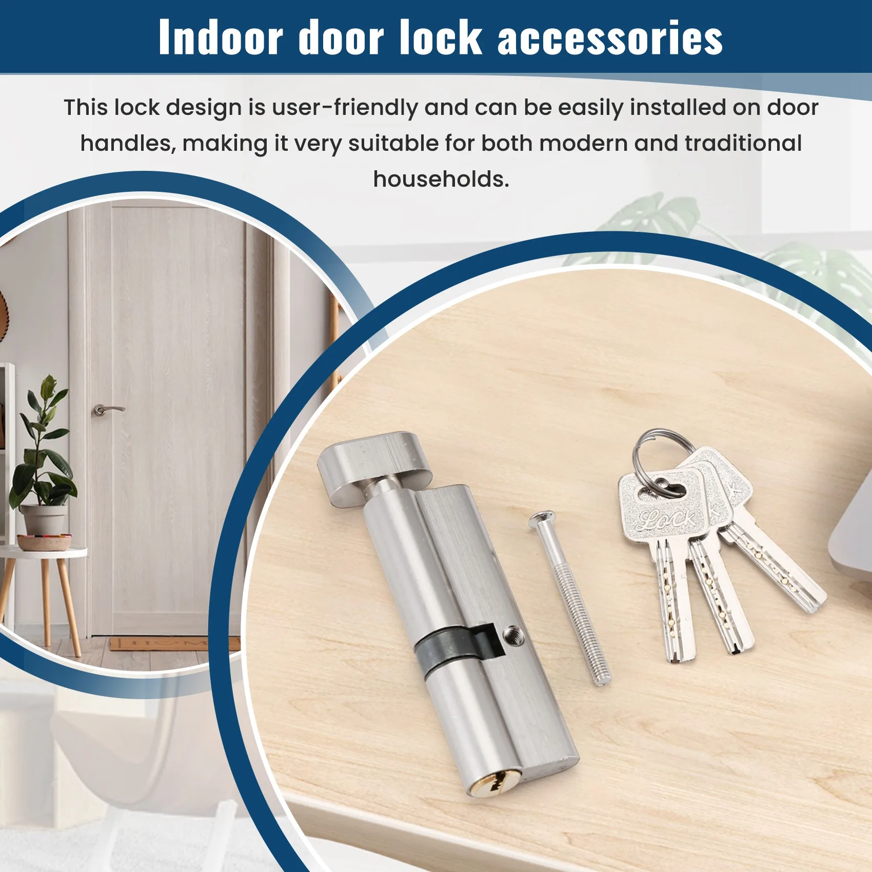 

3CGRO-Door Hardware 80Mm Security Copper Door Lock Cylinder Interior Bedroom Living Lock Handle Brass Key Locking