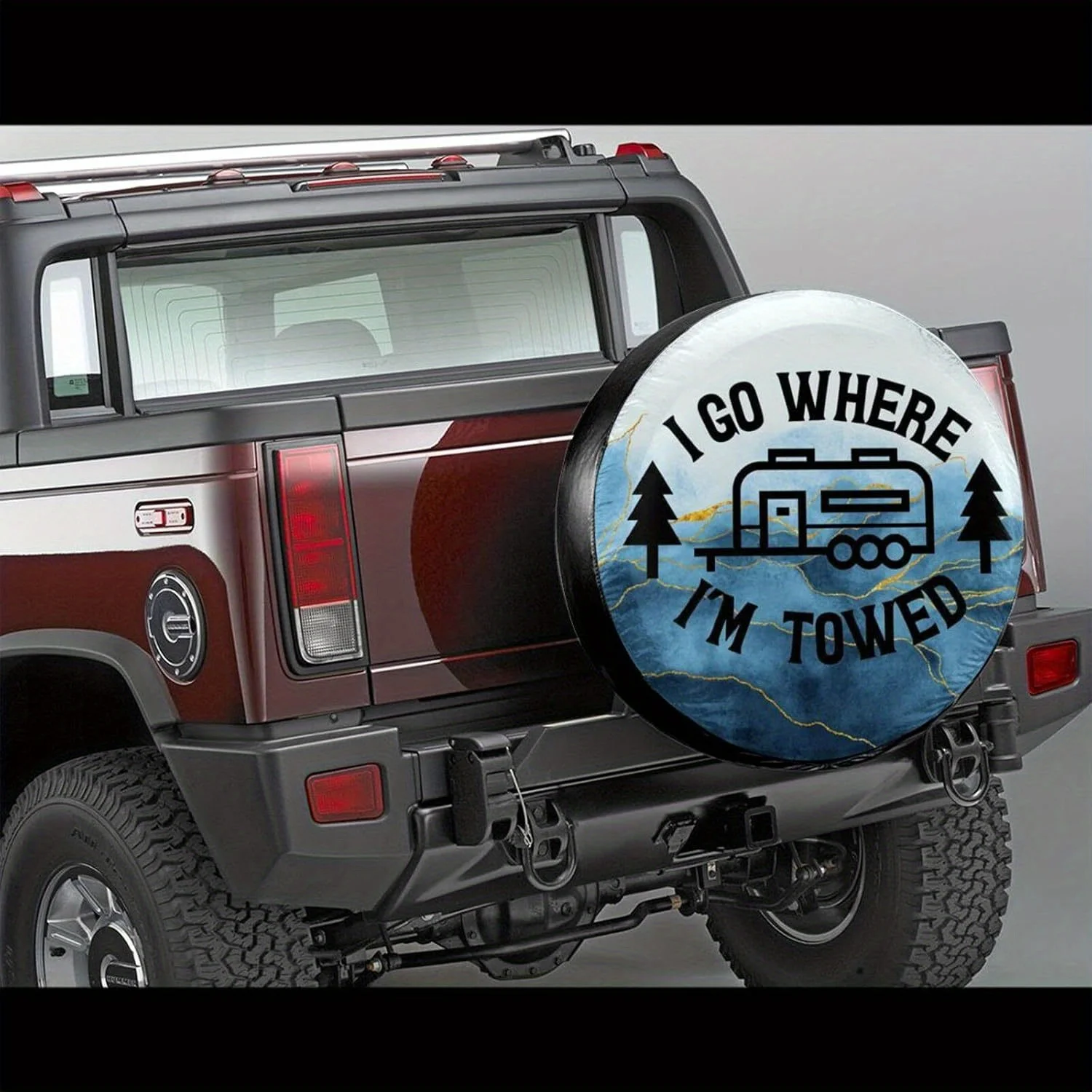 I Go Where Im Towed Camper RV Spare Tire Cover Polyester Waterproof Protector