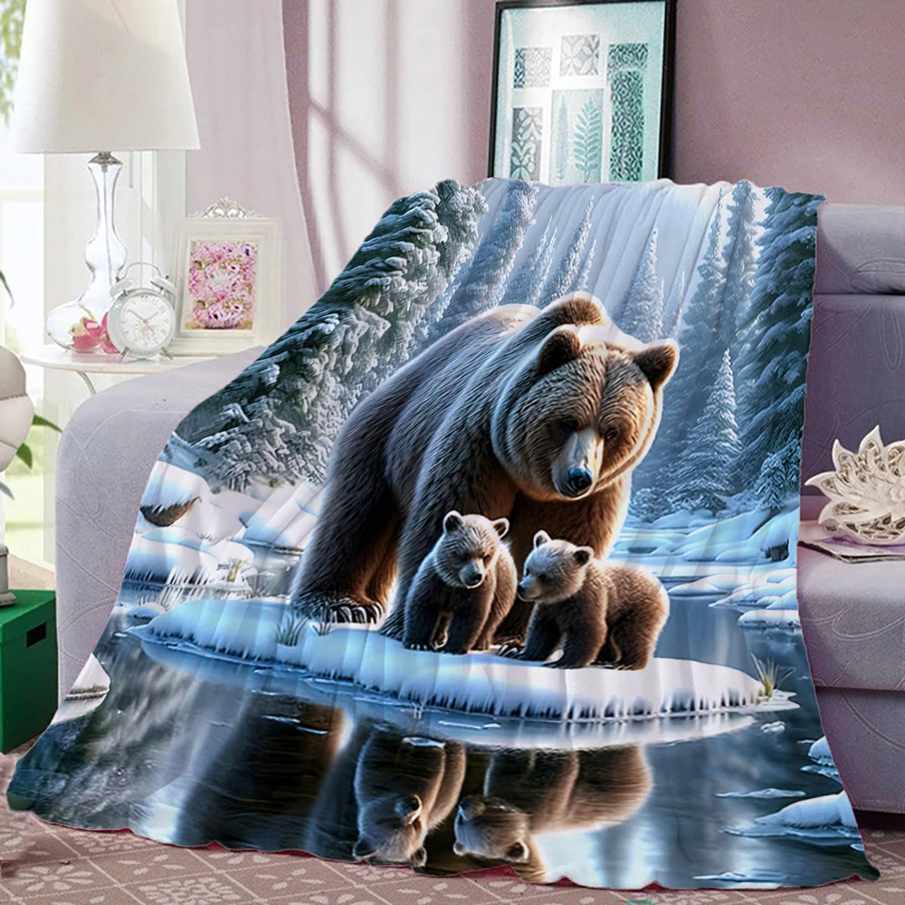 

Winter Bears Family Scene Printed Blanket Children Adult Blanket Soft and Warm Bedding for Bed Sofa Outdoor Travel Cover Blanket