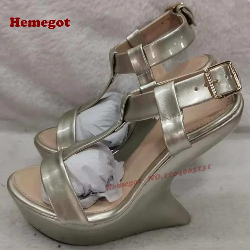 Yellow Strange Style T-Strap Sandals Open Toe Platform Ankle Buckled Slingback Women's Sandals Summer Side Air Suede Runway Shoe view 5