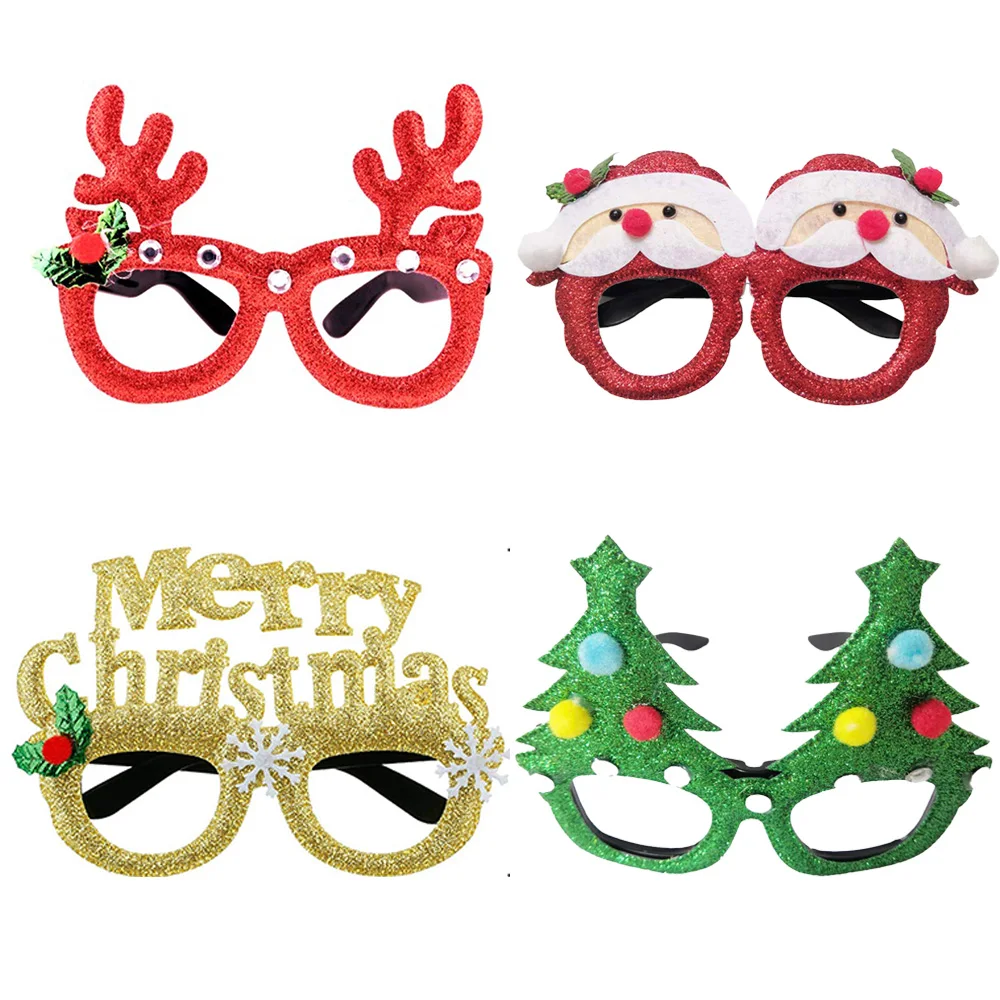 

4pcs/set Christmas Glasses Glitter Party Eyeglasses Kids Xmas Costume Accessories Holiday Photo Props Decorations Gifts