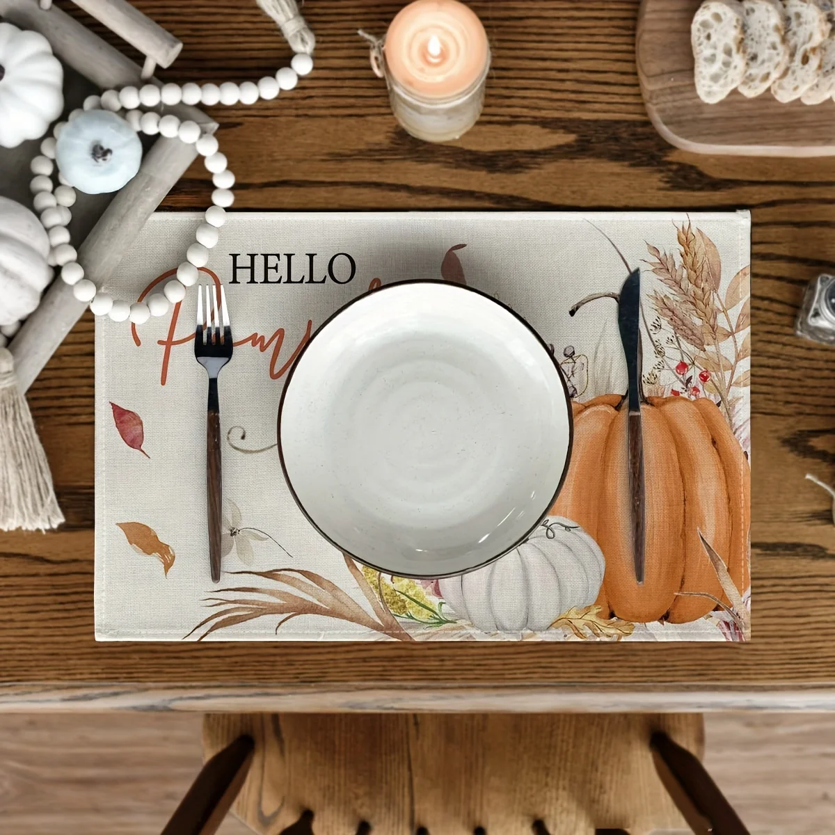 VIKAMA 4/6/8/10PCS Thanksgiving Placemats Pumpkin Autumn Placemats Kitchen & Dining Decor Table Mats Coasters & Coffee Mats