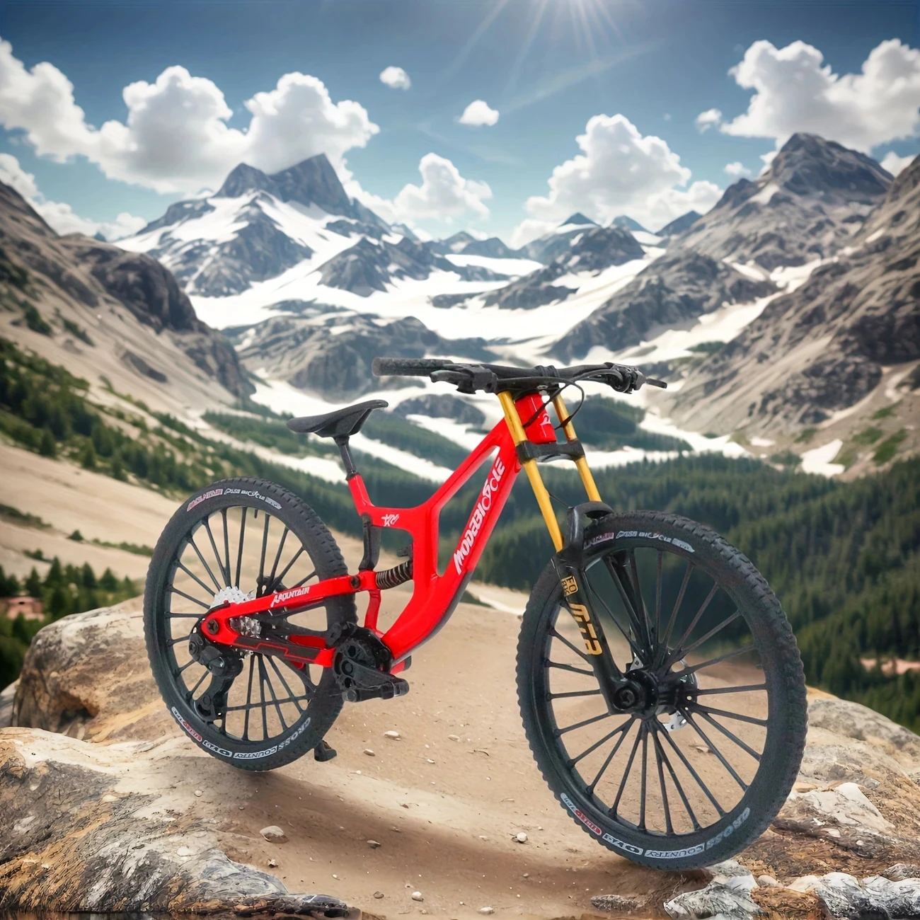 1:6 Scale Alloy Mountain Bike รุ่นสมจริงเกียร์ของเล่นด้านหน้าและด้านหลังโช้คอัพสําหรับผู้ที่ชื่นชอบจักรยาน