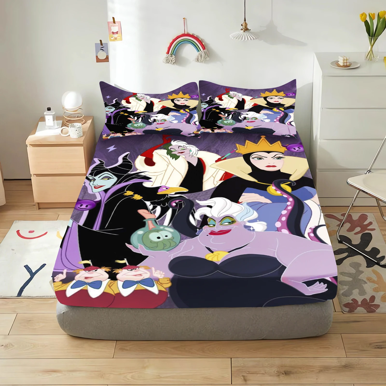 Disney Villains Maleficent Ursula Evil Queen Bedding Set Fitted Sheets Comforter Sets Double Comforte 100% Polyester 3-Piece Set