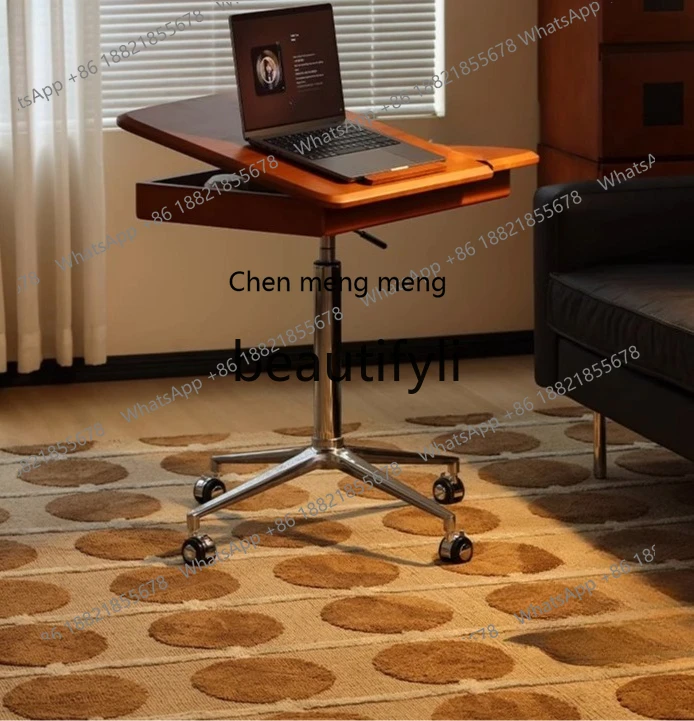 Solid wood lifting table desk small apartment mobile office computer retro bedside table